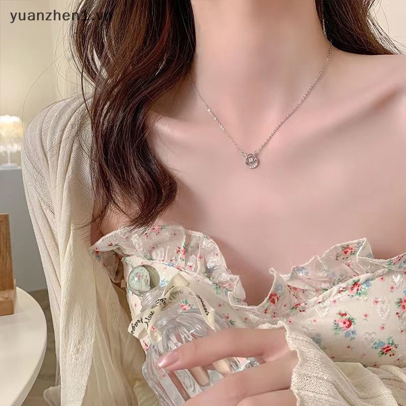 Vòng cổ Bạc Mặt Tròn Đính Đá Zircon Đơn Giản Thời Trang Cho Nữ