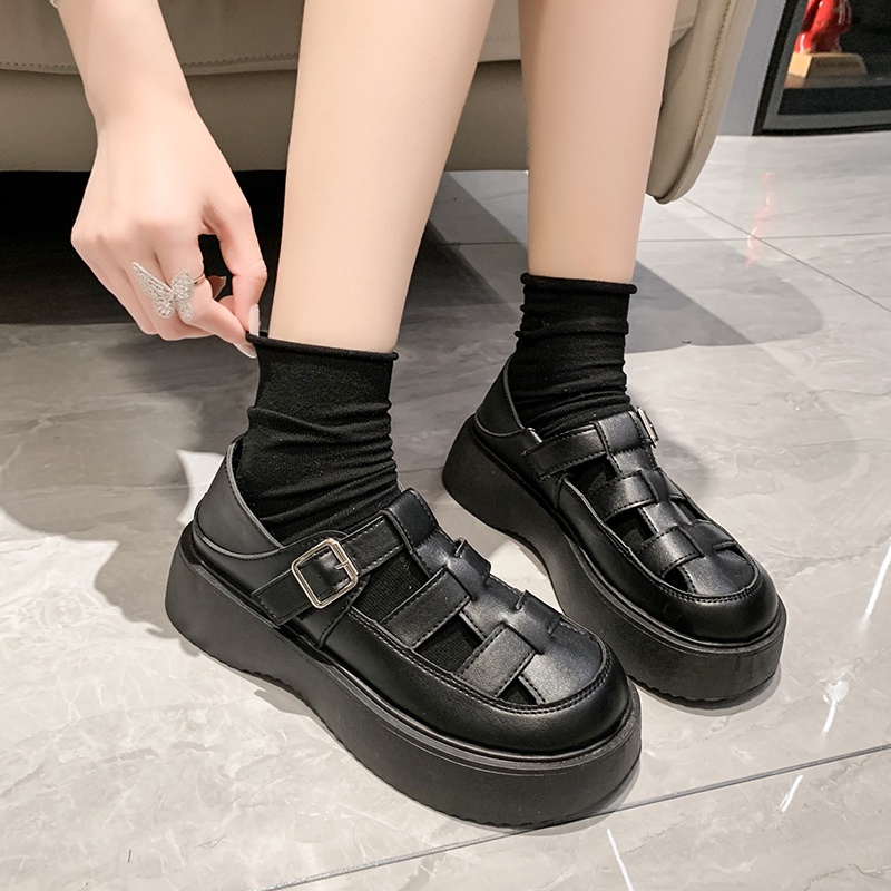 Giày Da Oxford Đế Bằng Mũi Tròn Cột Dây Phối Khóa Kim Loại Thời Trang Cho Nữ