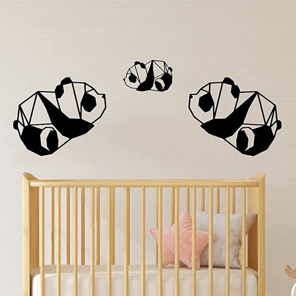 Phụ Kiện Trang Trí Tường Phòng Khách Hình Gấu Trúc Bằng Kim Loại Màu Đen Dễ Thương