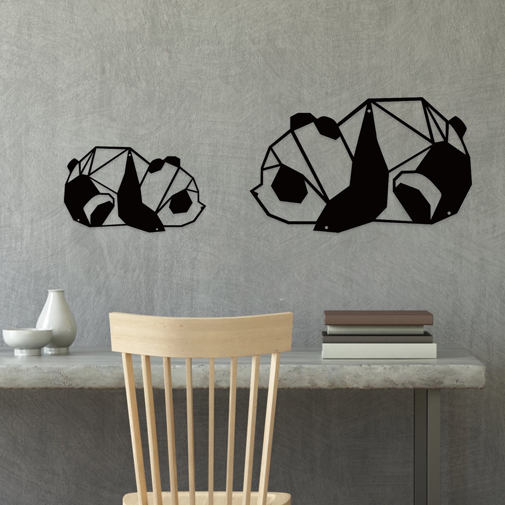Phụ Kiện Trang Trí Tường Phòng Khách Hình Gấu Trúc Bằng Kim Loại Màu Đen Dễ Thương