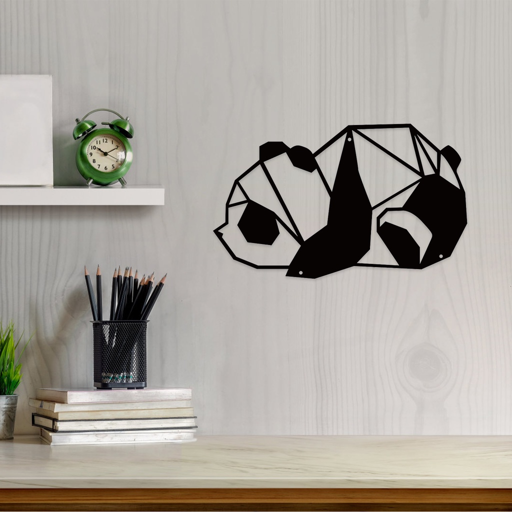 Phụ Kiện Trang Trí Tường Phòng Khách Hình Gấu Trúc Bằng Kim Loại Màu Đen Dễ Thương