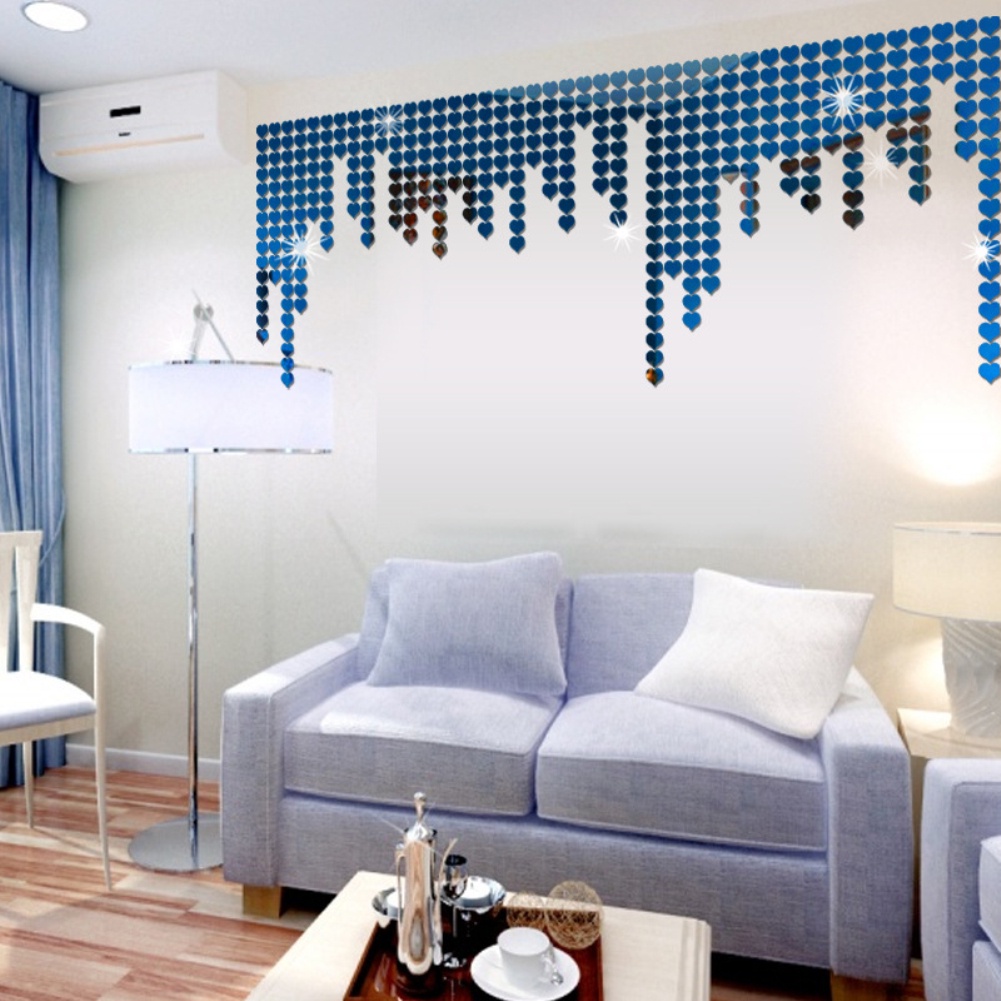 Set 100 Miếng Dán Tường Tráng Gương Hình Trái Tim 3D DIY Trang Trí Nhà Cửa