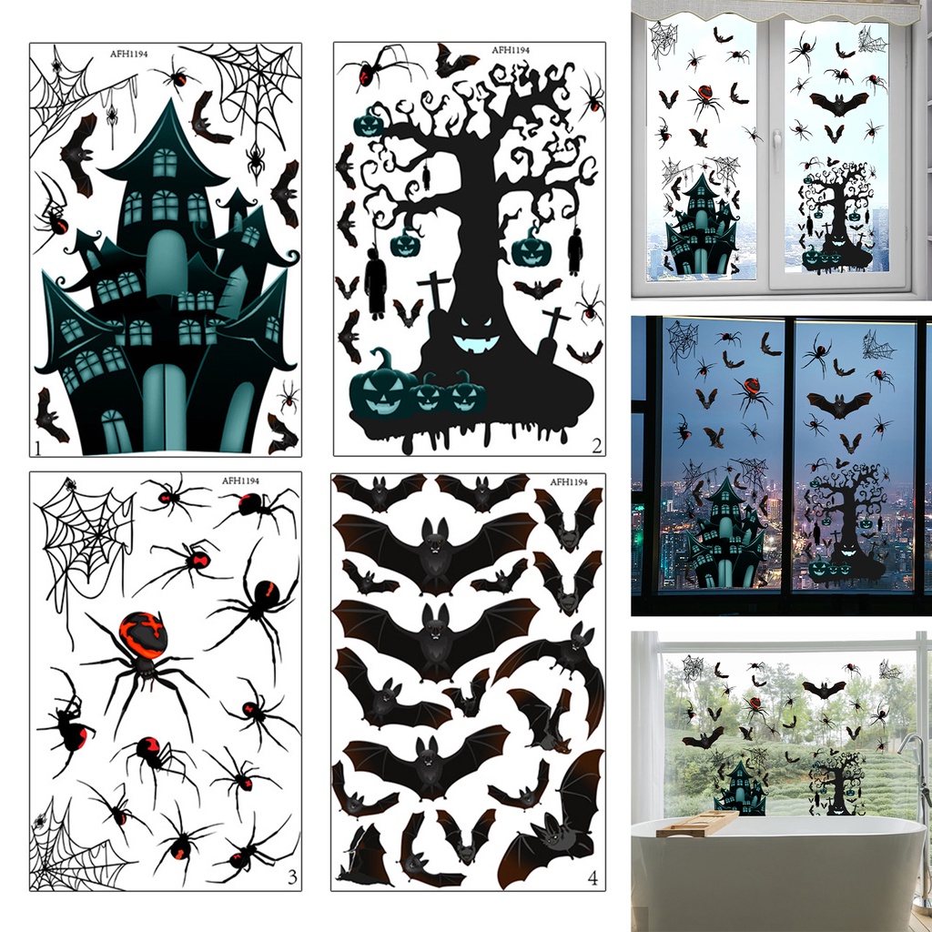 Set 4 Miếng Dán Tường Trang Trí In Hình Nhện 3D Phong Cách Halloween Có Thể Tháo Gỡ