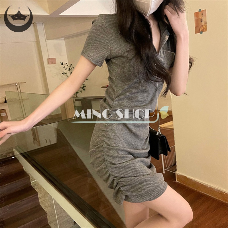 Đầm Tay Ngắn Cổ Chữ V Dáng Ôm Thời Trang Mùa Hè Quyến Rũ Cho Nữ