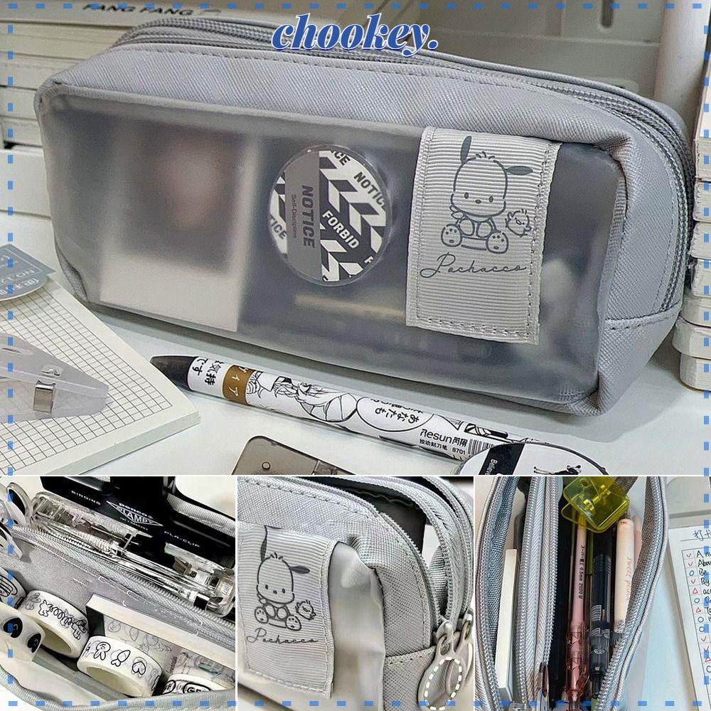 CHOOKEY Túi Đựng Bút Trong Suốt Phối Khóa Kéo Đôi Hình Chú Cún Đáng Yêu
