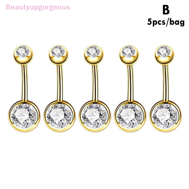 Set 5 Khuyên Rốn Bằng Thép Không Gỉ Đính Kim Cương Giả