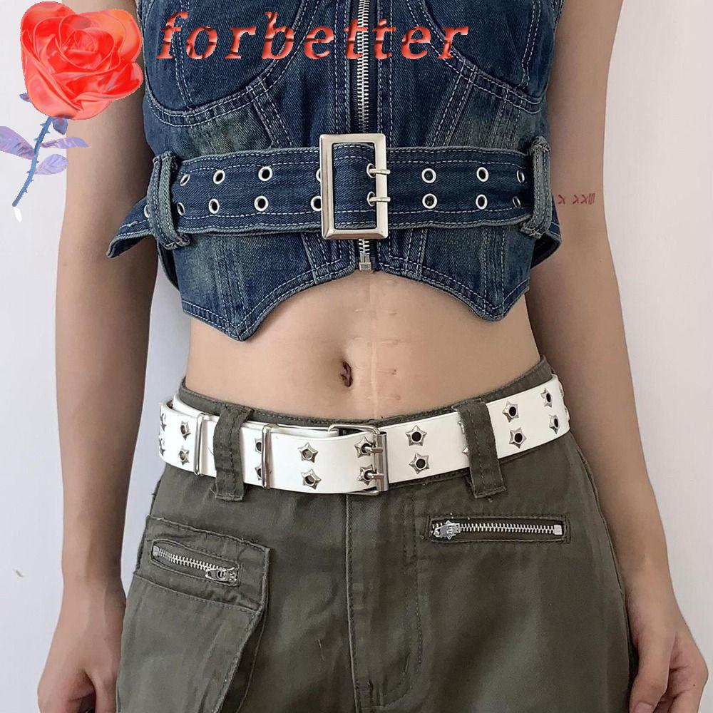 FORBETTER Thắt Lưng Da PU Hai Lớp Phối Dây Xích Dễ Điều Chỉnh Phong Cách Punk Hàn Quốc Cho Nam