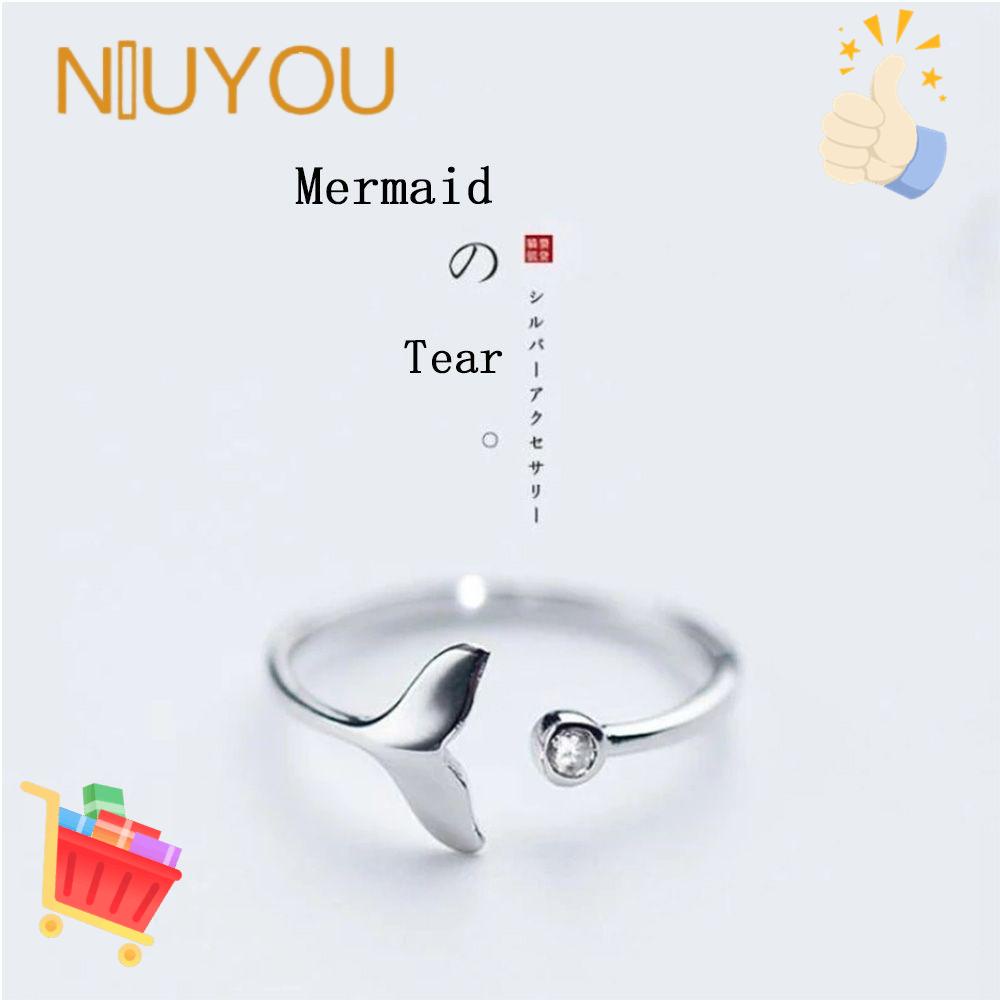 NIUYOU Nhẫn Hình Đuôi Cá Gợn Sóng Đính Đá Thời Trang