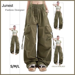 Quần ống rộng nữ Junest kaki túi hộp xanh rêu QXR04