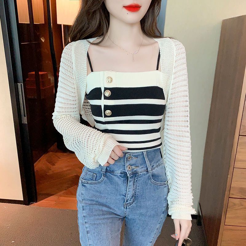 Áo Dệt Kim Sát Nách Kẻ Sọc Thời Trang Mùa Hè Cho Nữ