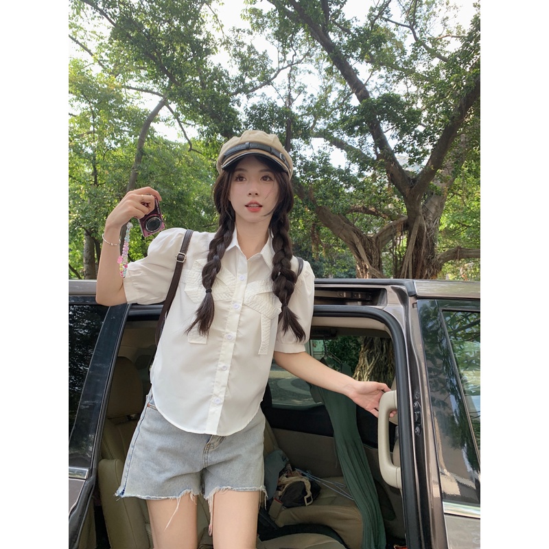 Áo Sơ Mi Ngắn Tay Thắt Nơ Eo Thời Trang Dành Cho Nữ