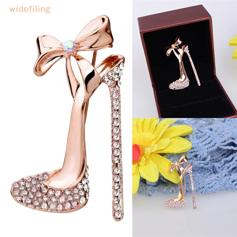 Cài Áo Hình Giày Cao Gót Mạ Vàng Đính Đá Pha Lê
