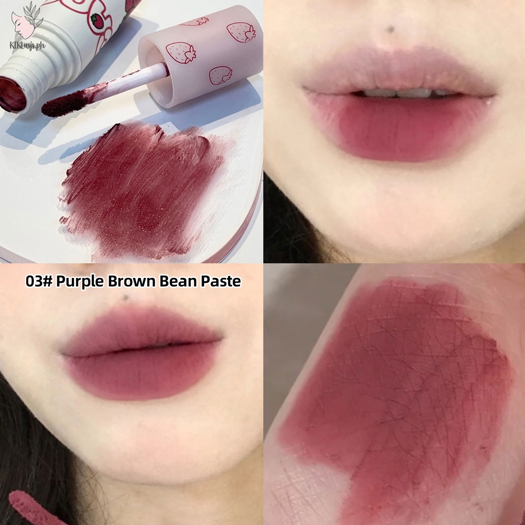 Son Môi Màu Đỏ Dâu Tây Bùn Đất Sét Mịn Màng Trang Điểm Chống Nước Lâu Trôi