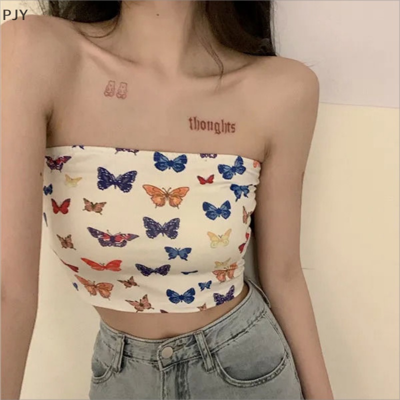 Áo Không Dây Dáng Ôm In Hình Bướm Thời Trang Mùa Hè Quyến Rũ Dành Cho Nữ PJ