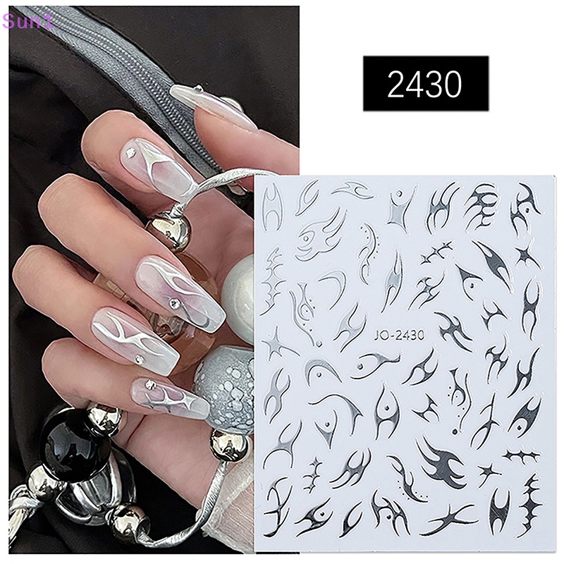 Sun1 > Sticker Dán Móng Tay Nghệ Thuật Kim Loại 3D Hình Đường Cong Kẻ Sọc Vàng Bạc