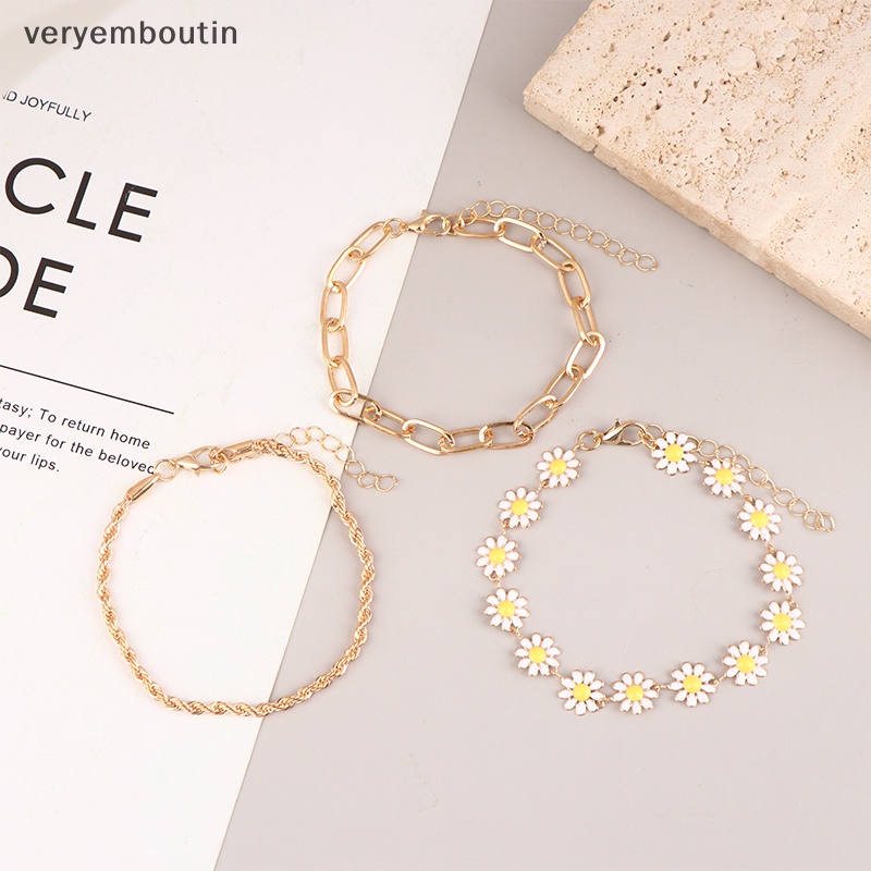 Bộ 3 Vòng Tay Họa Tiết Hoa Cúc Thời Trang Có Thể Điều Chỉnh Cho Nữ