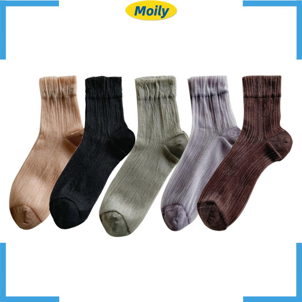 MOILYVN Set 5 Đôi Vớ Thoáng Khí Màu Sắc Đơn Giản Cho Nữ