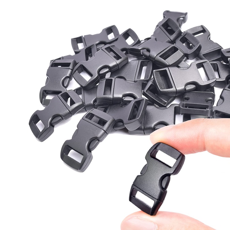 100 miếng cong bên phát hành khóa nhựa màu đen 3/8 10mm móc cài thay thế cho vòng đeo tay ba lô túi trang trí
