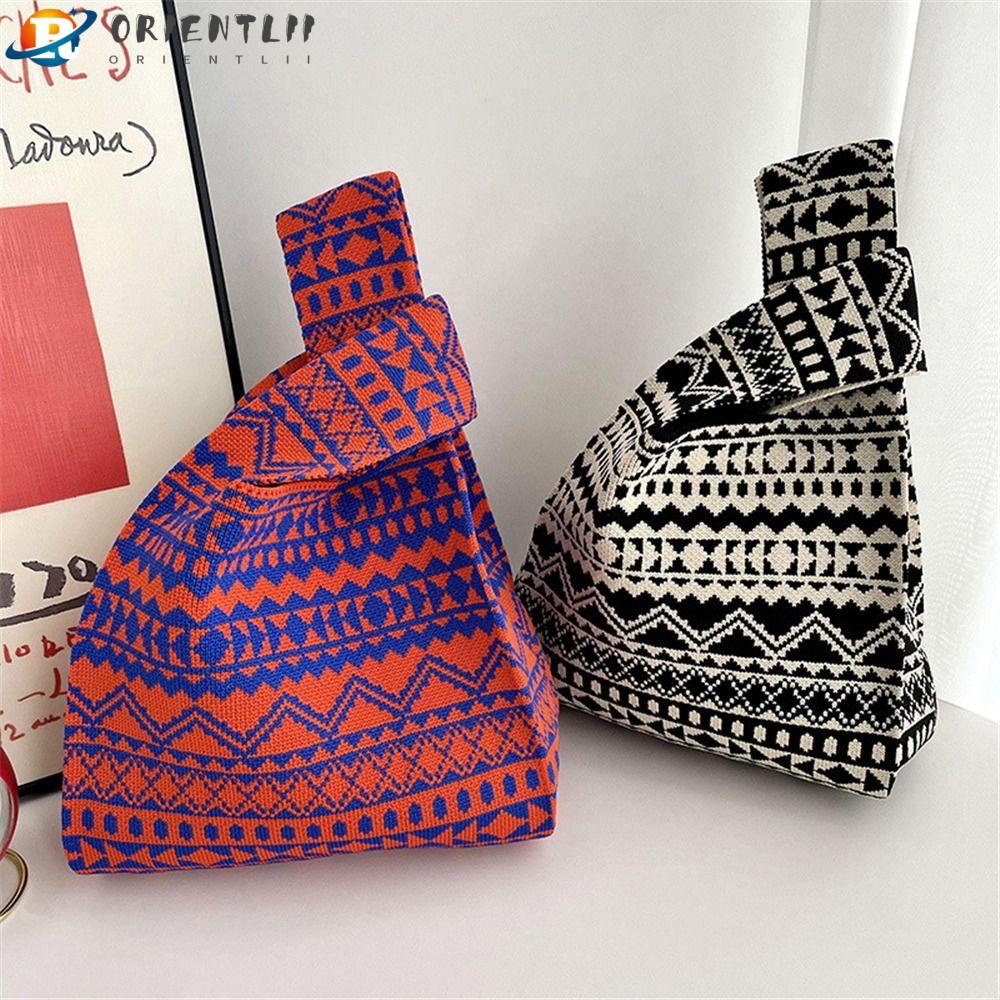 ORIENTLII Túi Xách Tote Dệt Kim Họa Tiết Hình Học Màu Tương Phản Thời Trang