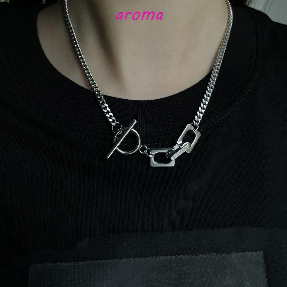 AROMA Vòng cổ Mắt Xích Mặt Vuông Phong Cách Punk Hàn Quốc Cổ Điển Thời Trang Cho Nam