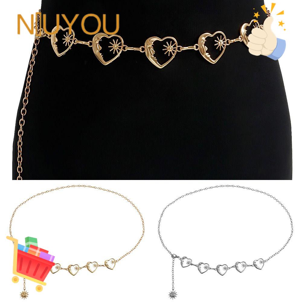 NIUYOU Thắt Lưng Dây Xích Hình Trái Tim Bằng Kim Loại Phong Cách Hip Hop Thời Trang