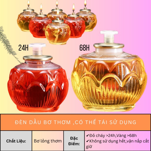Đèn dầu BƠ thơm, không độc hại 24h,Tái sử dụng(Lọ) CAO CẤP VHMART18