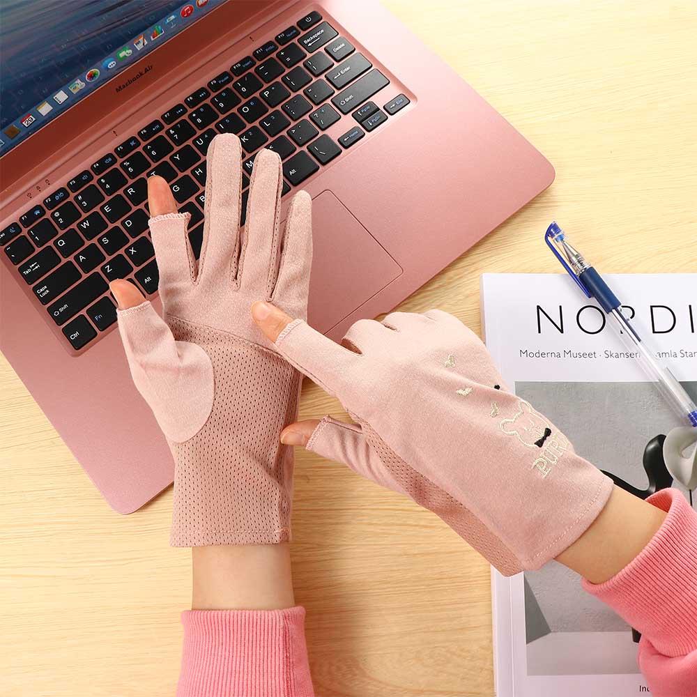 Găng Tay Mỏng Chống Nắng / Tia uv Thêu Họa Tiết Gấu Dễ Thương Thời Trang Mùa Hè Cho Nữ