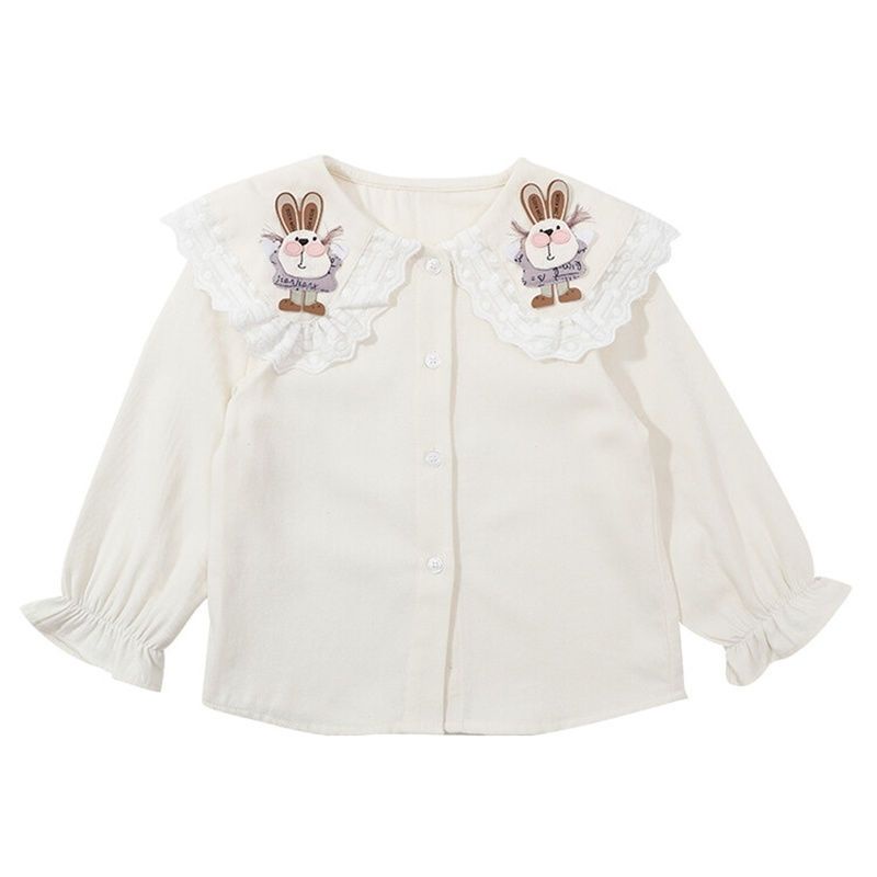 Áo Sơ Mi Dài Tay Màu Trơn Phối Ren Phong Cách Hàn Quốc Mới Cho Bé Gái