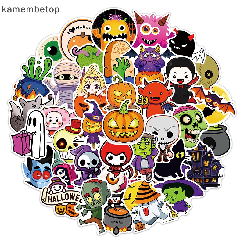 Bộ 50 Miếng Dán Họa Tiết Halloween Vui Nhộn Dùng Trang Trí Sổ Tay / Cốc Nước