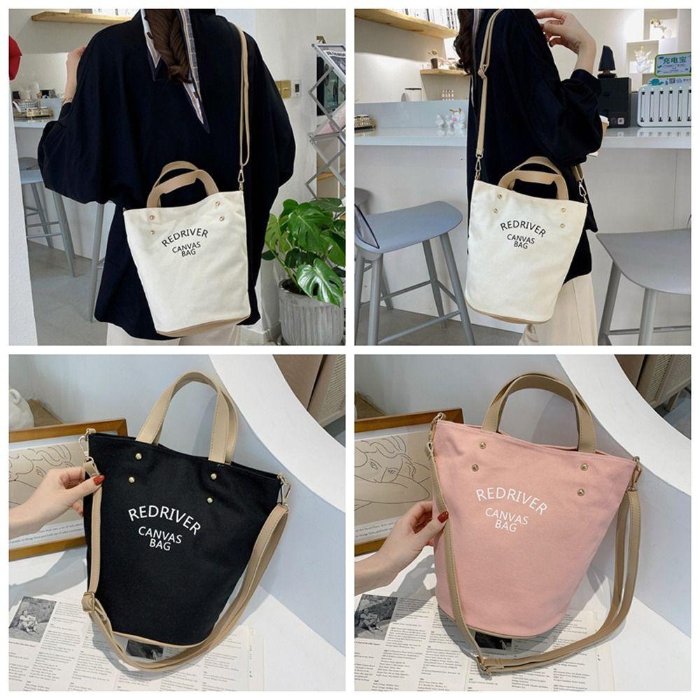 BLISS Túi Xách Vải Canvas Phối Da Sức Chứa Lớn Kiểu Dáng Đơn Giản Thanh Lịch Dễ Phối Đồ