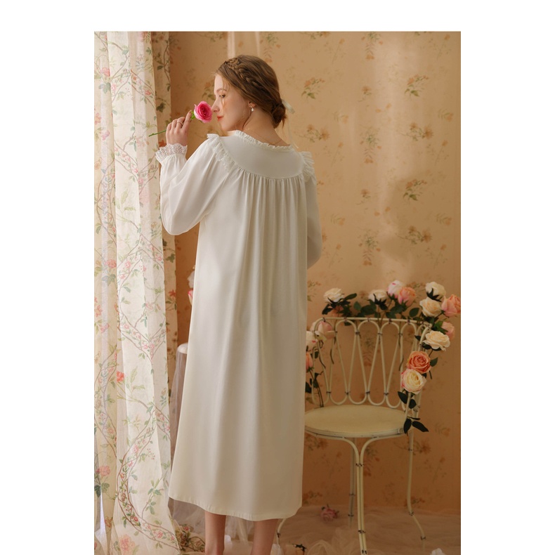 Đầm Ngủ Tay Dài Chất Cotton Màu Sắc Ngọt Ngào Thời Trang Thu Đông Cho Nữ 2023