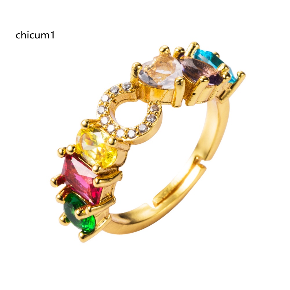 Nhẫn Hở Unisex Đính Đá Zirconia Màu Cầu Vồng Có Thể Điều Chỉnh Kích Cỡ