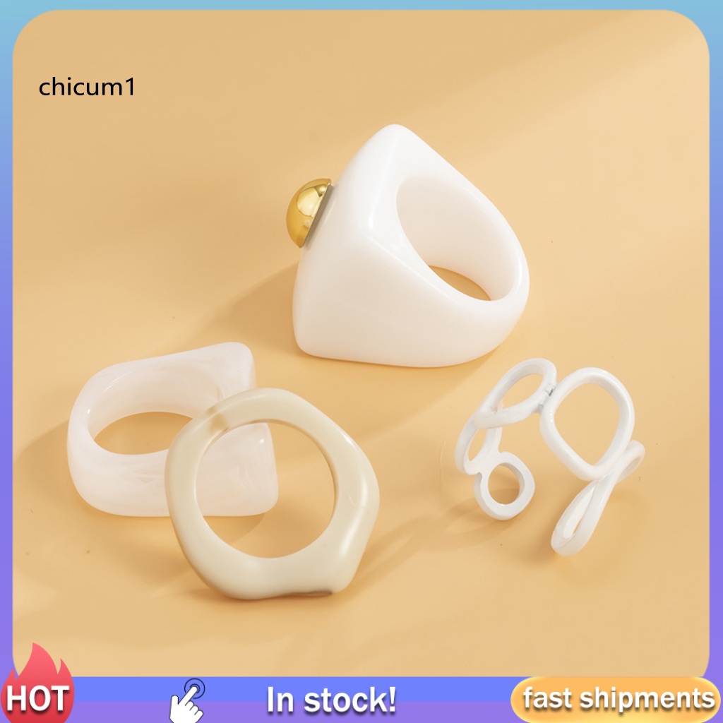 Set 4 Nhẫn Acrylic Phong Cách Vintage Dành Cho Nữ
