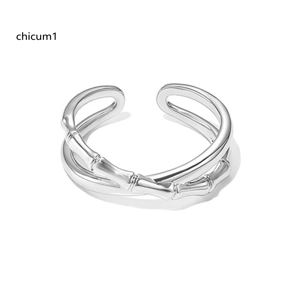 Nhẫn Cặp Bằng Tre Dạng Mở Đính Đá Zirconia Sáng Bóng Thời Trang