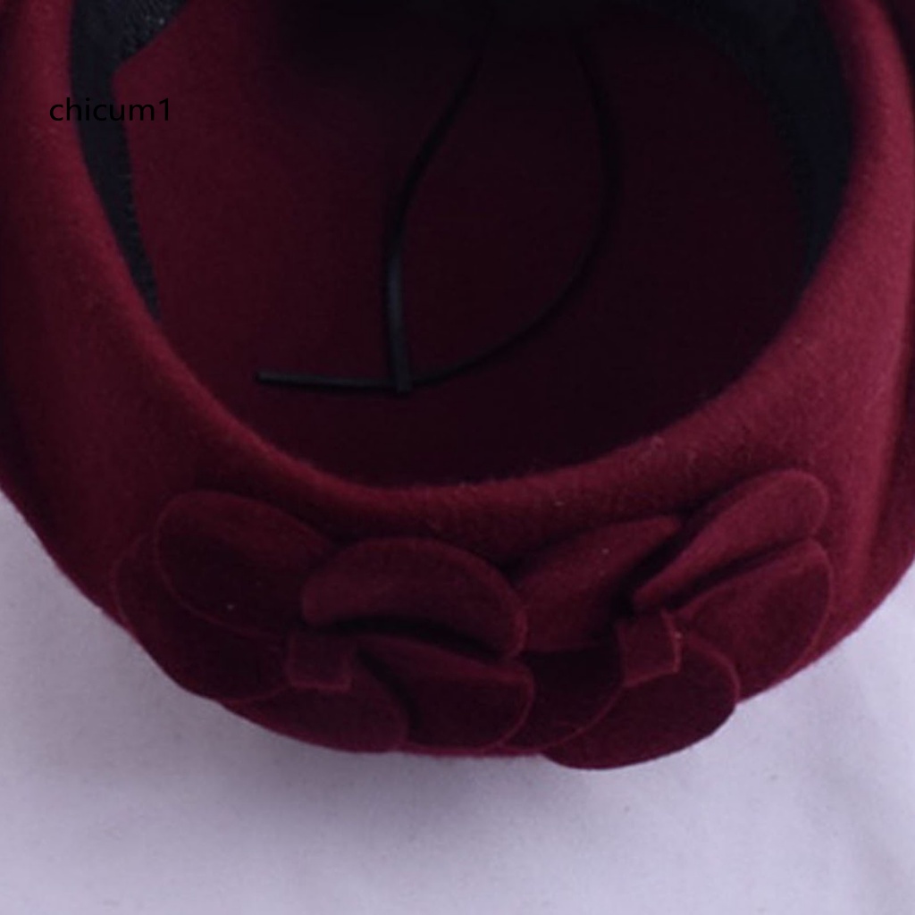 Mũ Beret CC Mềm Mại Màu Trơn Trang Trí Hoa Hai Lớp Thanh Lịch Giữ Ấm Mùa Thu Đông Kiểu Pháp Cho Nữ