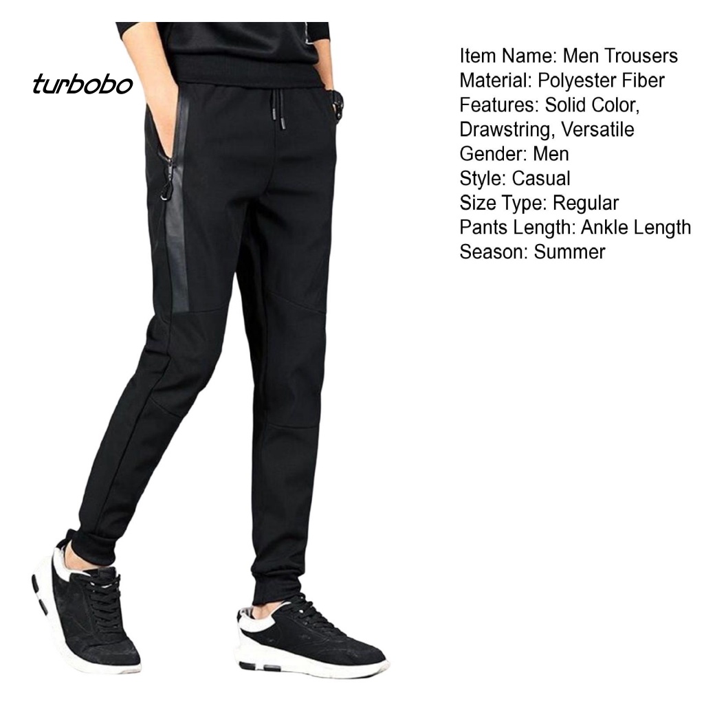 Turbobo Quần Dài Tới Mắt Cá Chân Lưng Thun Màu Trơn Phối Dây Rút Thời Trang Mùa Xuân Cho Nam