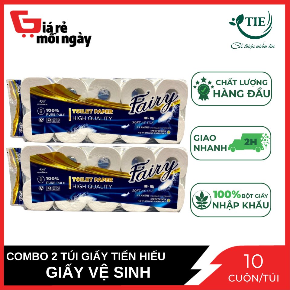 Combo 2 Túi Giấy vệ sinh Fairy xanh 4 lớp 10 cuộn/túi dài X2