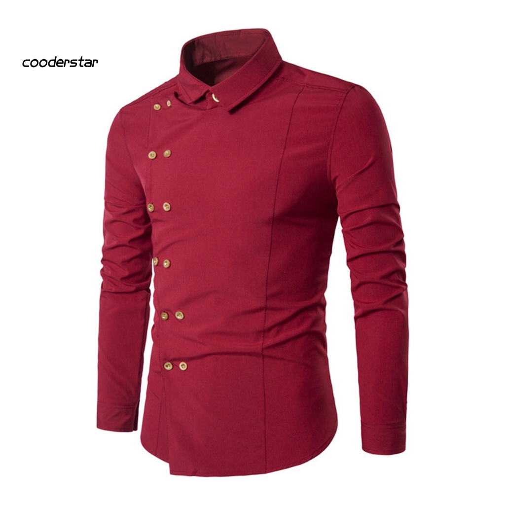 Áo Sơ Mi Nam Cổ Bẻ Hai Hàng Nút Cài Màu Trơn Dáng Ôm Thời Trang Công Sở