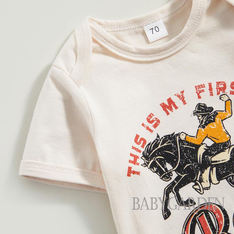 Áo Liền Quần Ngắn Tay Cổ Tròn In Chữ Cho Bé Trai 0-12 Tháng Tuổi