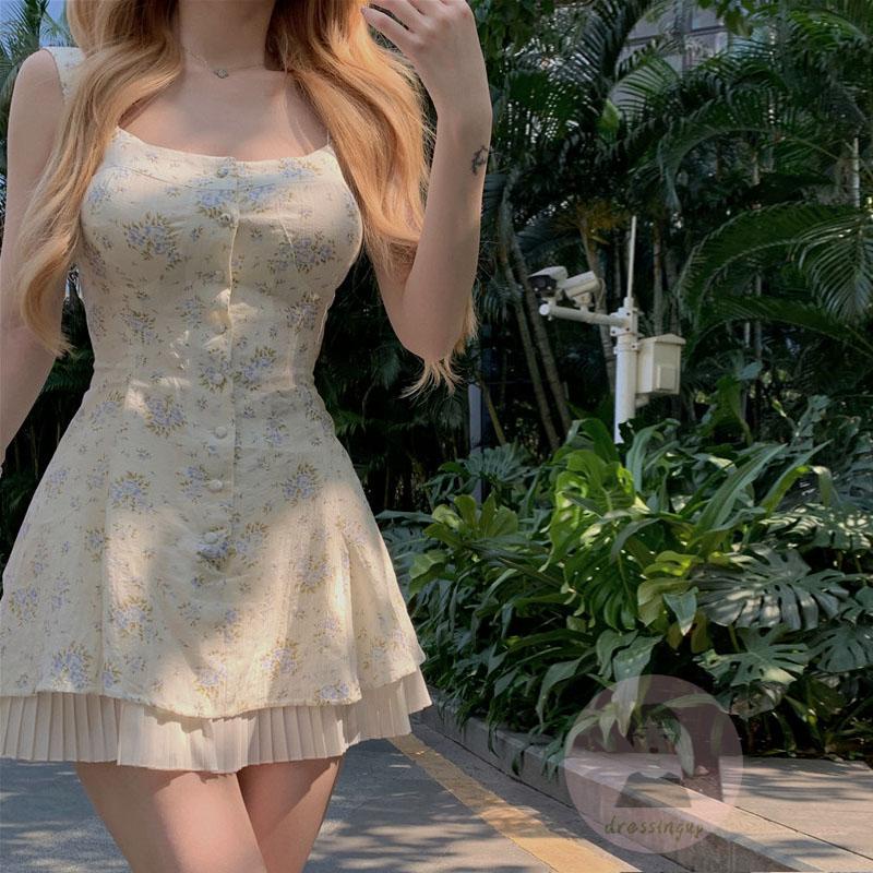 Đầm Hai Dây In Hoa Thời Trang Mùa Hè Cho Nữ