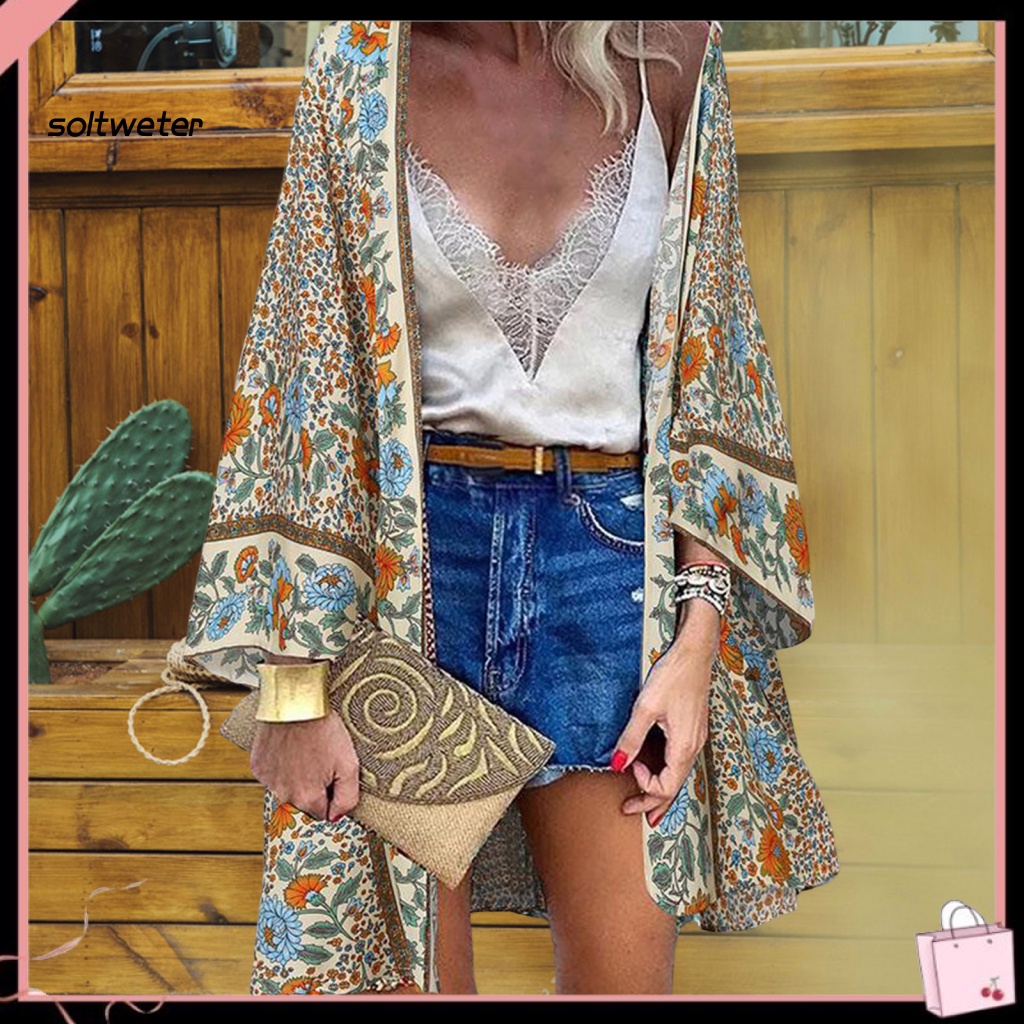 Áo Khoác Cardigan Cánh Dơi Chống Nắng Dáng Dài In Họa Tiết Hoa Phong Cách Bohemian Thời Trang Mùa Hè Cho Nữ