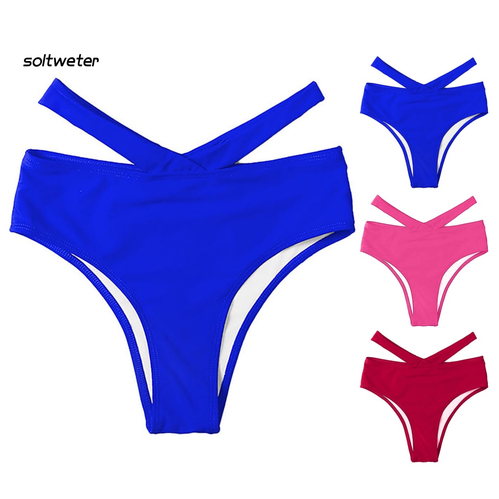Quần Bơi Thể Thao Lưng Cao Co Giãn Mềm Mại Màu Trơn Khoét Rỗng Ôm Dáng Cho Nữ