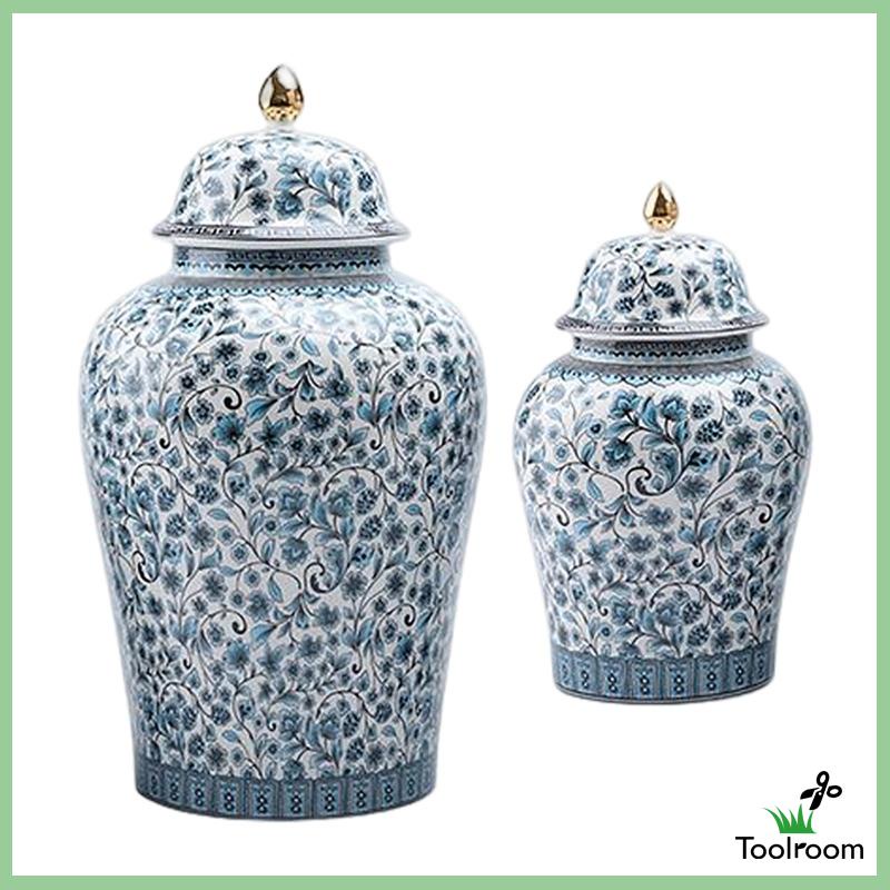 Lọ Gốm Đựng Gừng / Tráng Men Vẽ Tay Có Nắp Đậy Kiểu Trung Tâm Chuyên Nghiệp