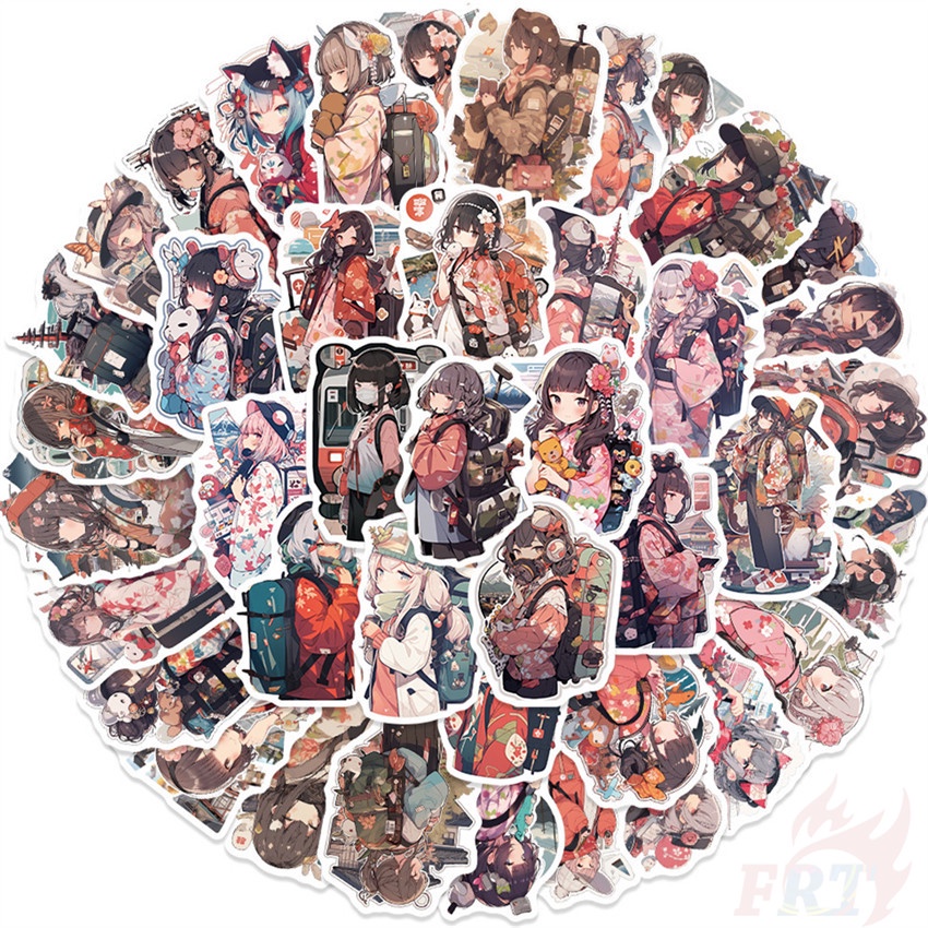 ❉ Cô Gái Mặc Kimono Hình Dán Hokkaido Series 01 ❉ Bộ 50 Sticker Chống Thấm Nước Họa Tiết Doodle Hợp Thời Trang