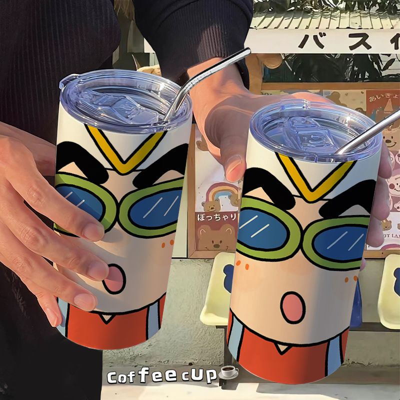 Bình Nước Giữ Nhiệt Bằng Thép Không Gỉ In Hình Shin-Chan Kèm Ống Hút Tiện Dụng