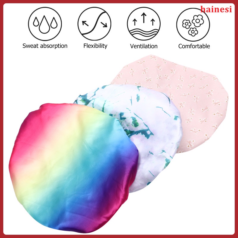 Bộ 3 Mũ Trùm Tóc Bằng Satin Màu Đen Chống Thấm Nước