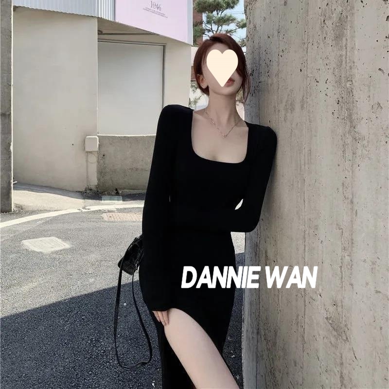 DannieWan chân váy bánh bèo 2 dây dáng dài đầm đen váy nữ xinh bánh bè