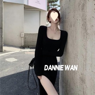 DannieWan chân váy bánh bèo 2 dây dáng dài đầm đen váy nữ xinh bánh bèo A92M1O6