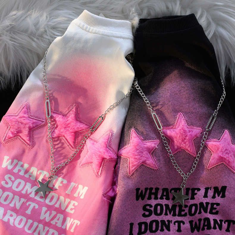 Áo Thun Tay Ngắn Thêu Hình Ngôi Sao Phối Dây Xích Phong Cách Hip Hop Thời Trang Mùa Hè Cho Nữ