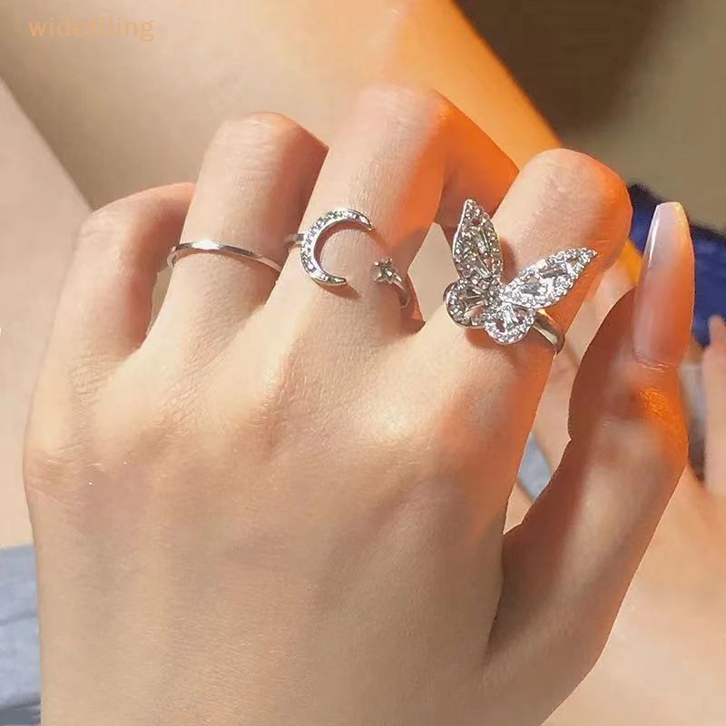 Nhẫn Hở Mạ Bạc Bản Rộng Đính Đá Zircon Nhiều Màu Sắc Tùy Chỉnh Thời Trang Cho Nữ